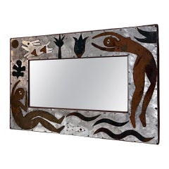 1960s Modernist Wall Mirror Mixed Metal Art Design