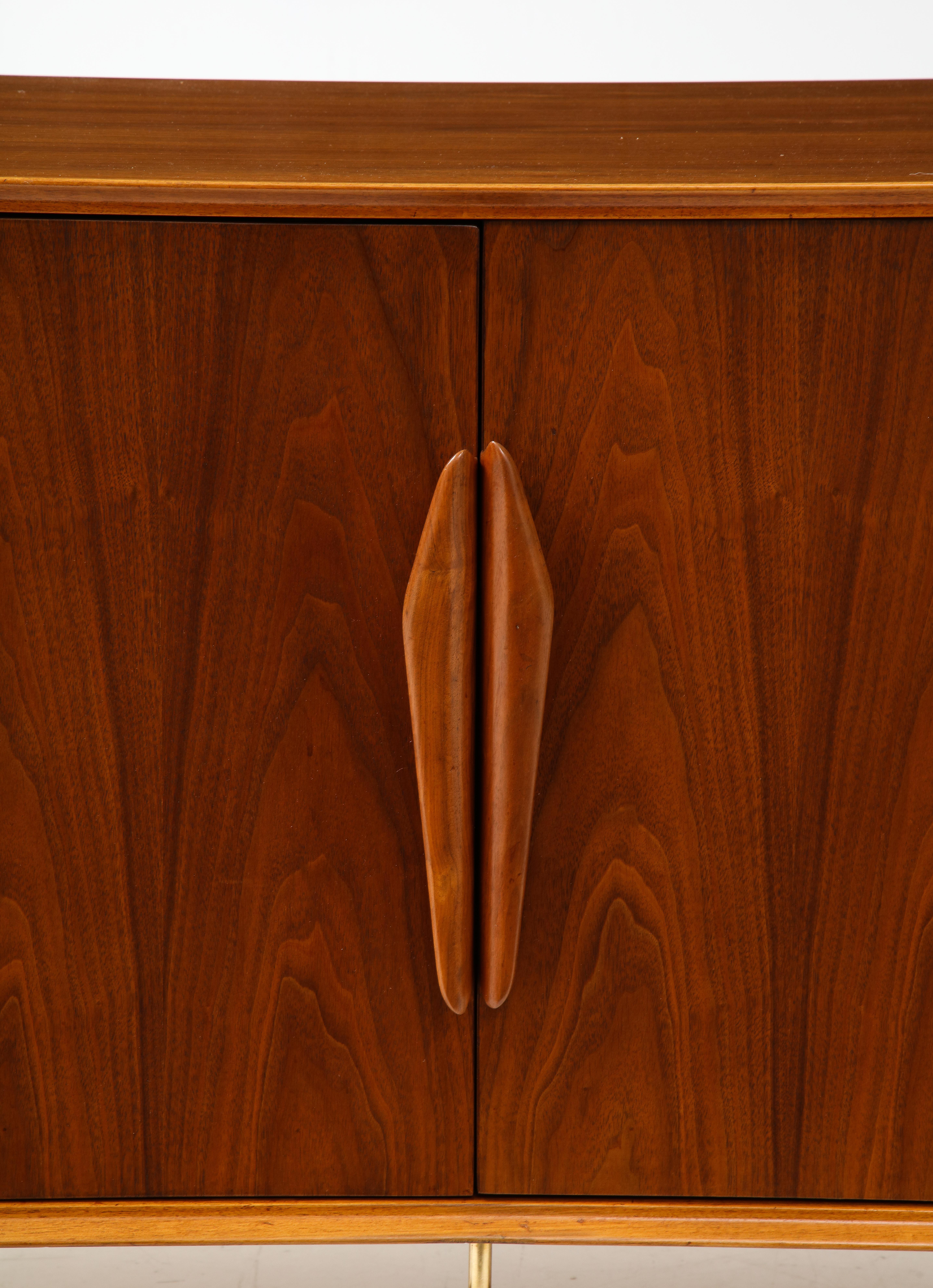 Mid-Century Modern 1960's Modernist Walnut And Brass 2 Door Cabinet