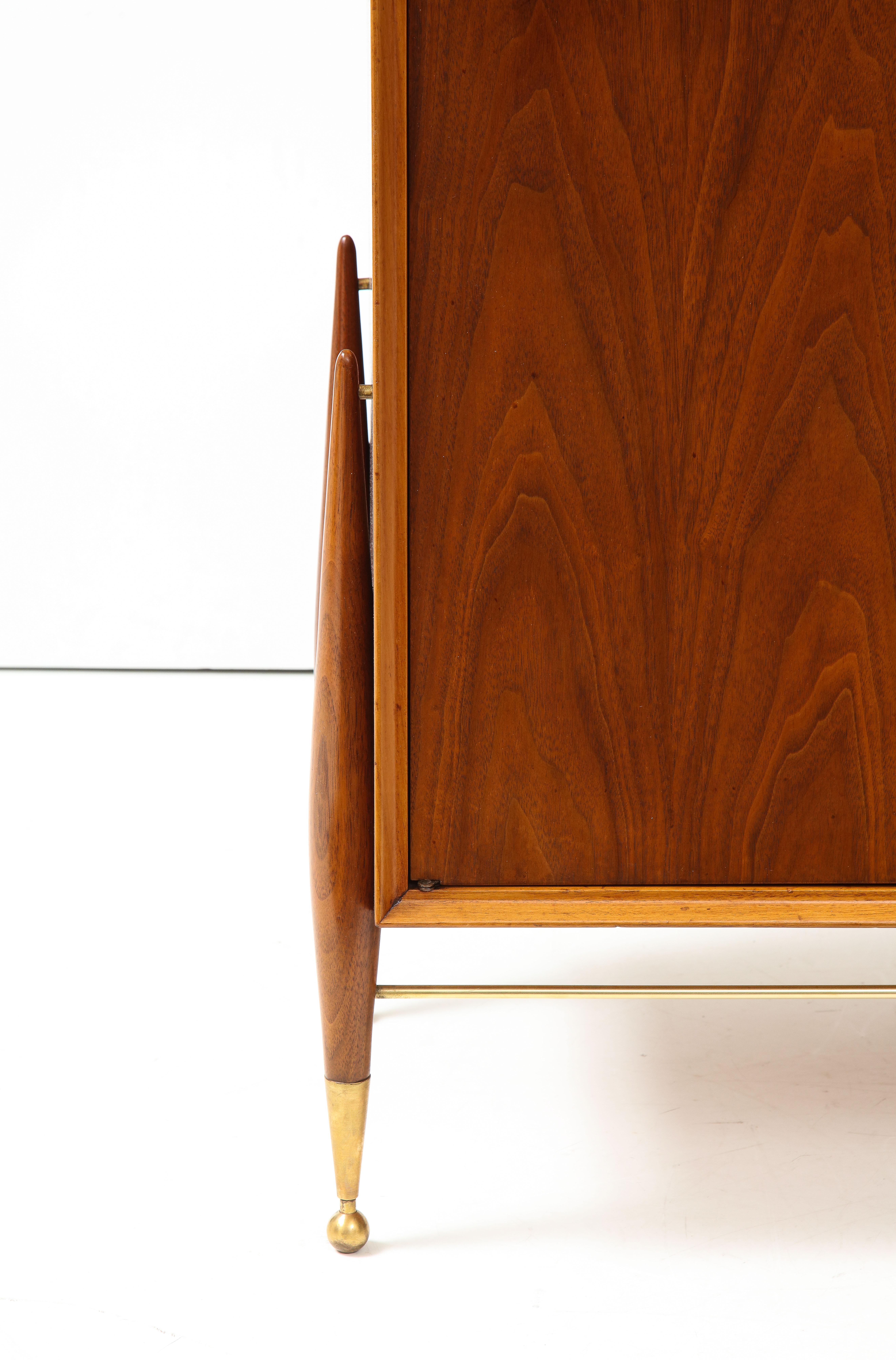 American 1960's Modernist Walnut And Brass 2 Door Cabinet