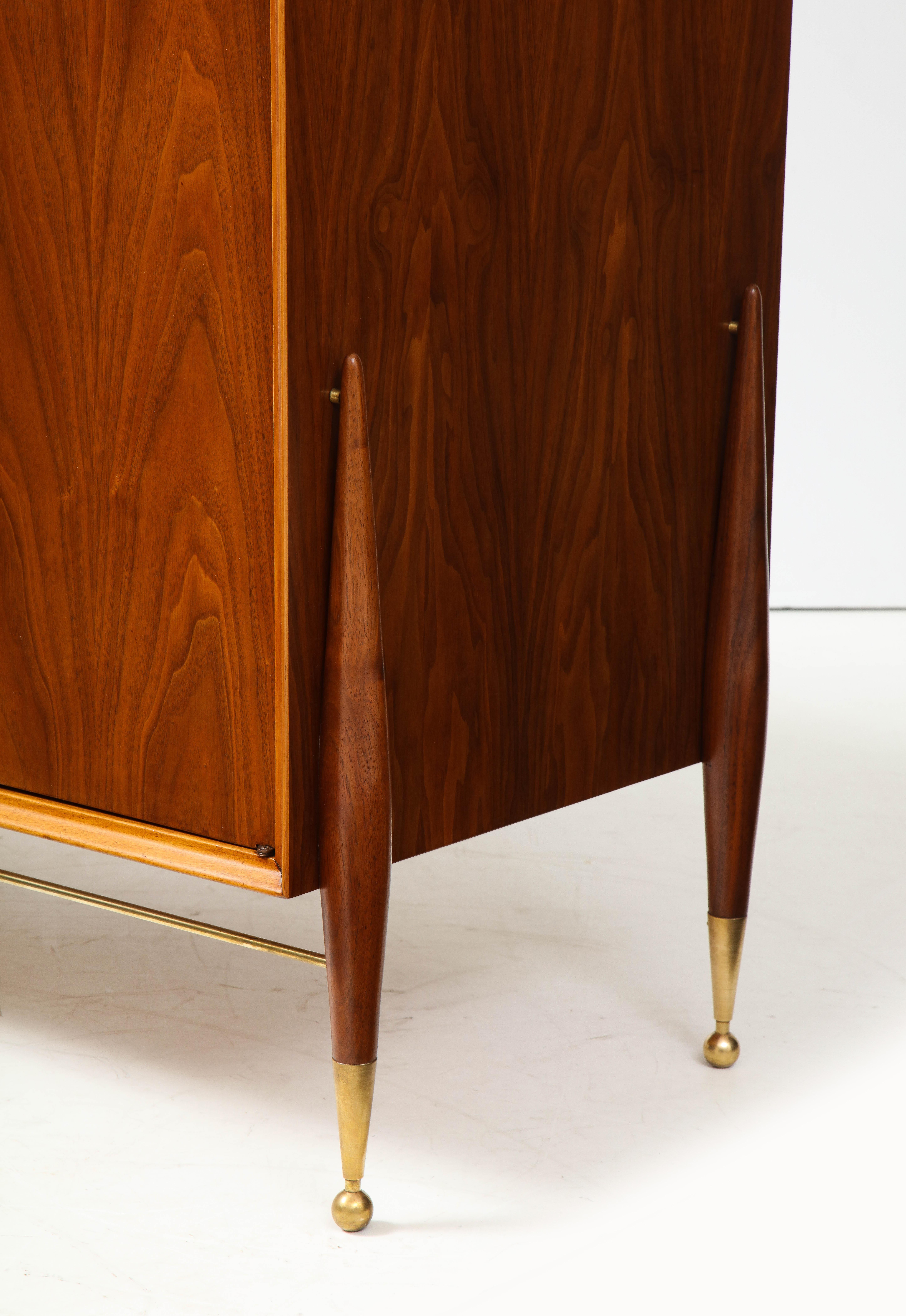 Mid-20th Century 1960's Modernist Walnut And Brass 2 Door Cabinet