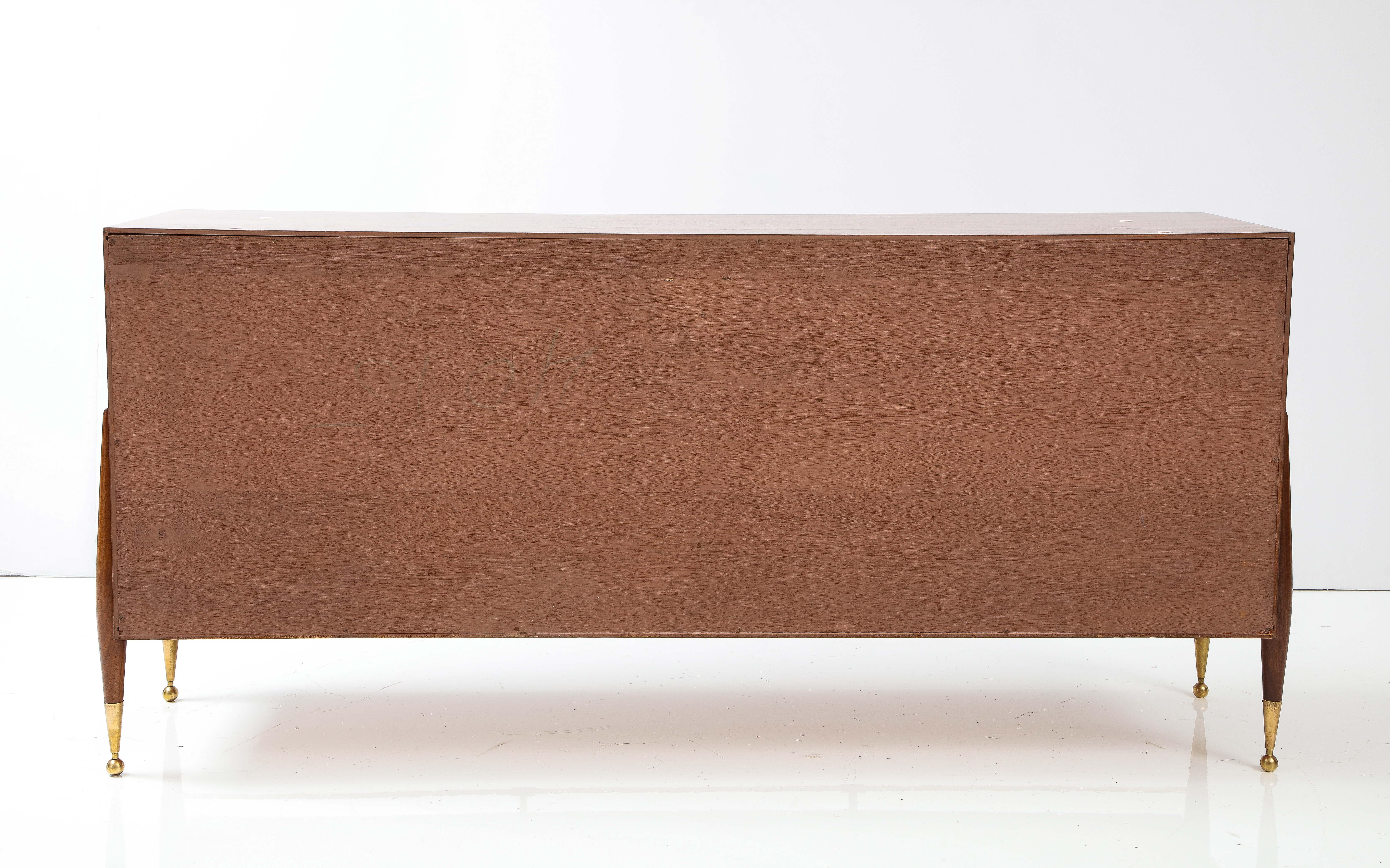 1960's Modernist Walnut And Brass Hutch 8