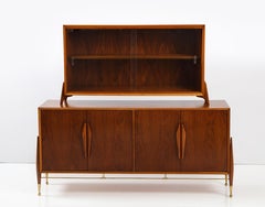 1960's Modernist Walnut And Brass Hutch