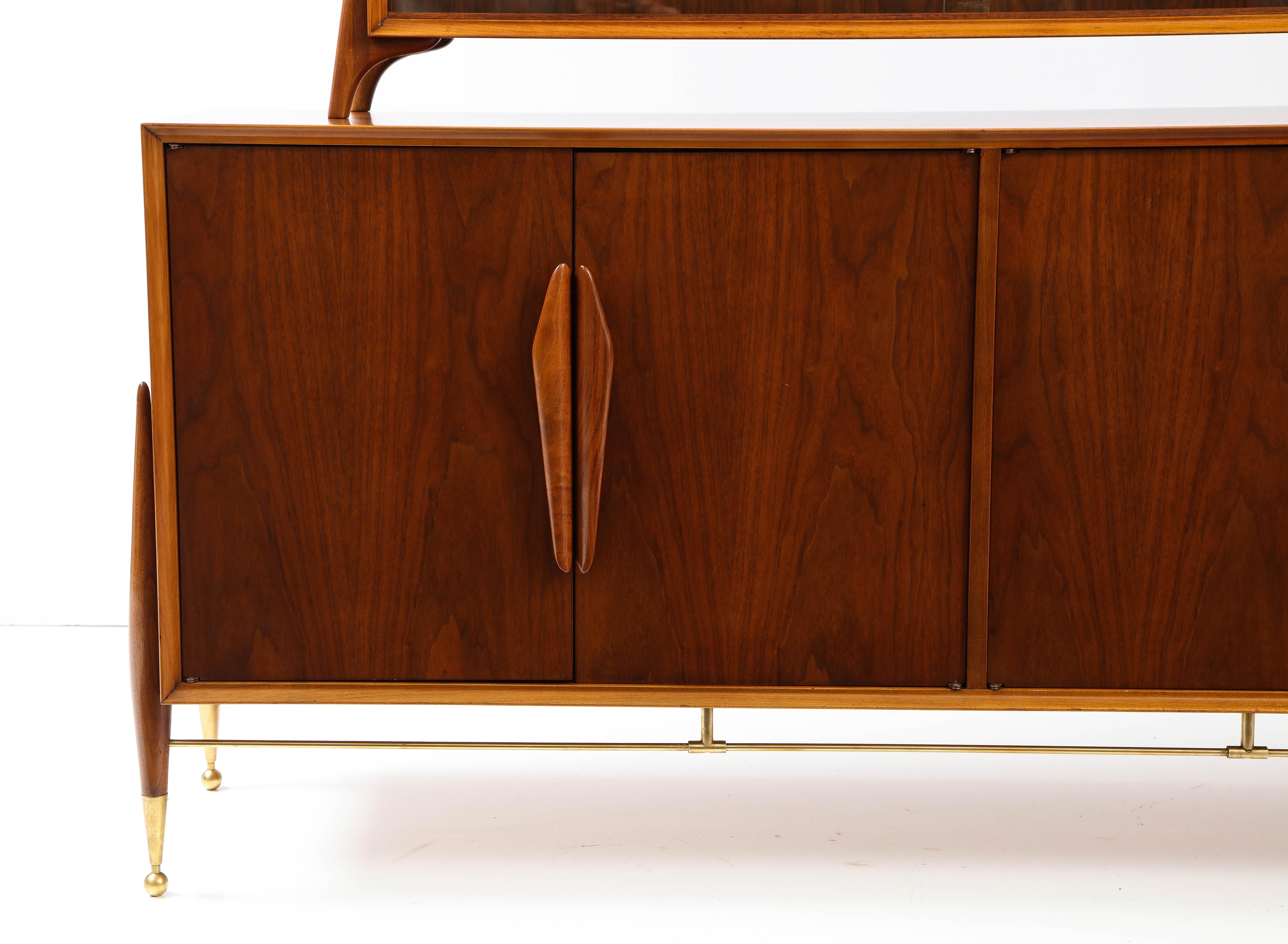 Mid-Century Modern 1960's Modernist Walnut And Brass Hutch