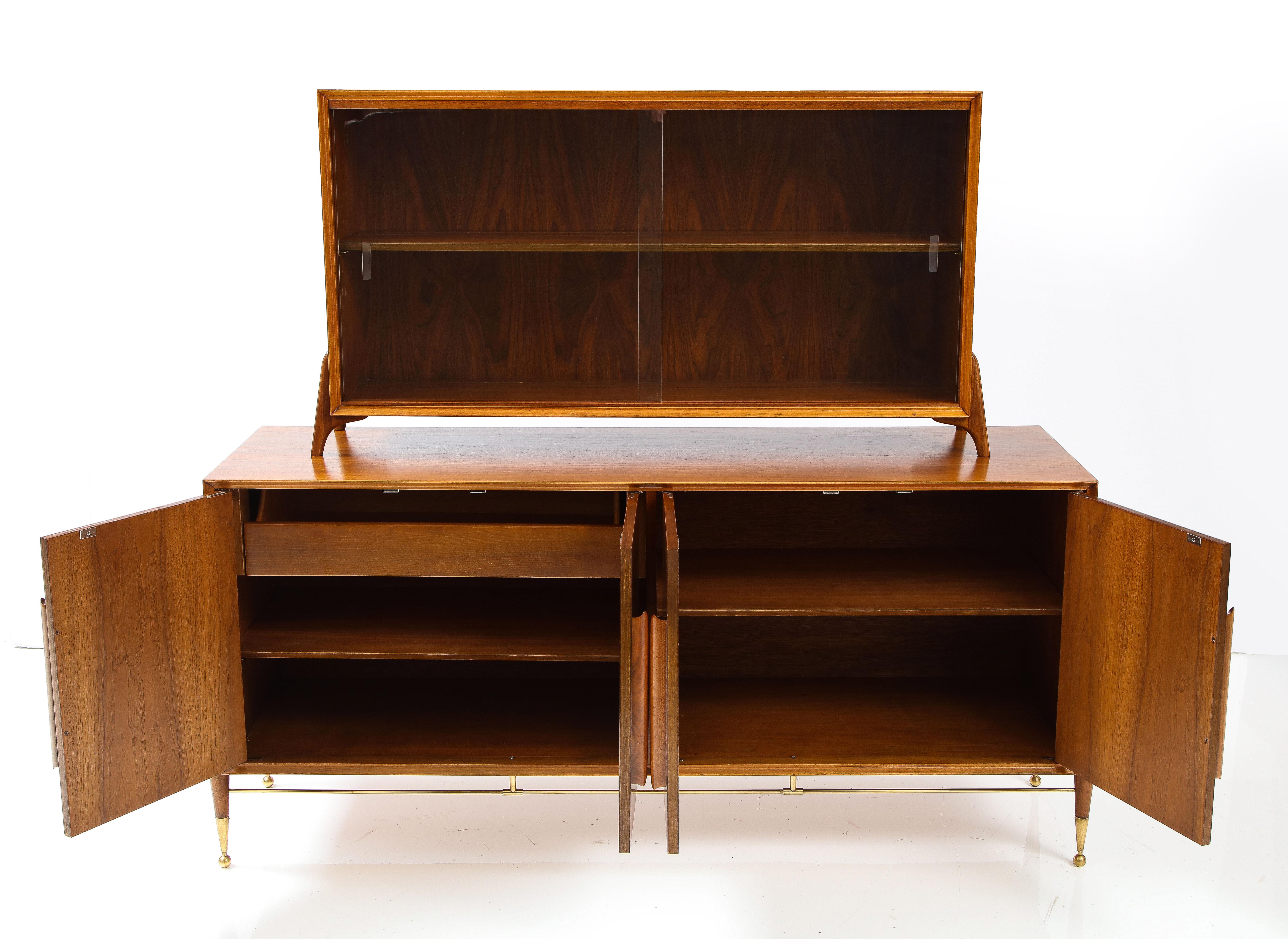 1960's Modernist Walnut And Brass Hutch In Good Condition In New York, NY