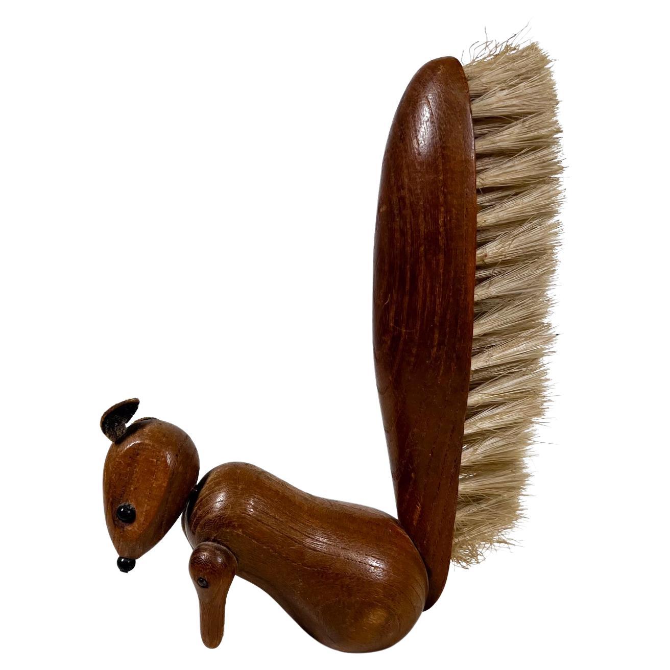 1960s Modernist Wood Squirrel Personal Valet Brush Style Bojesen For Sale