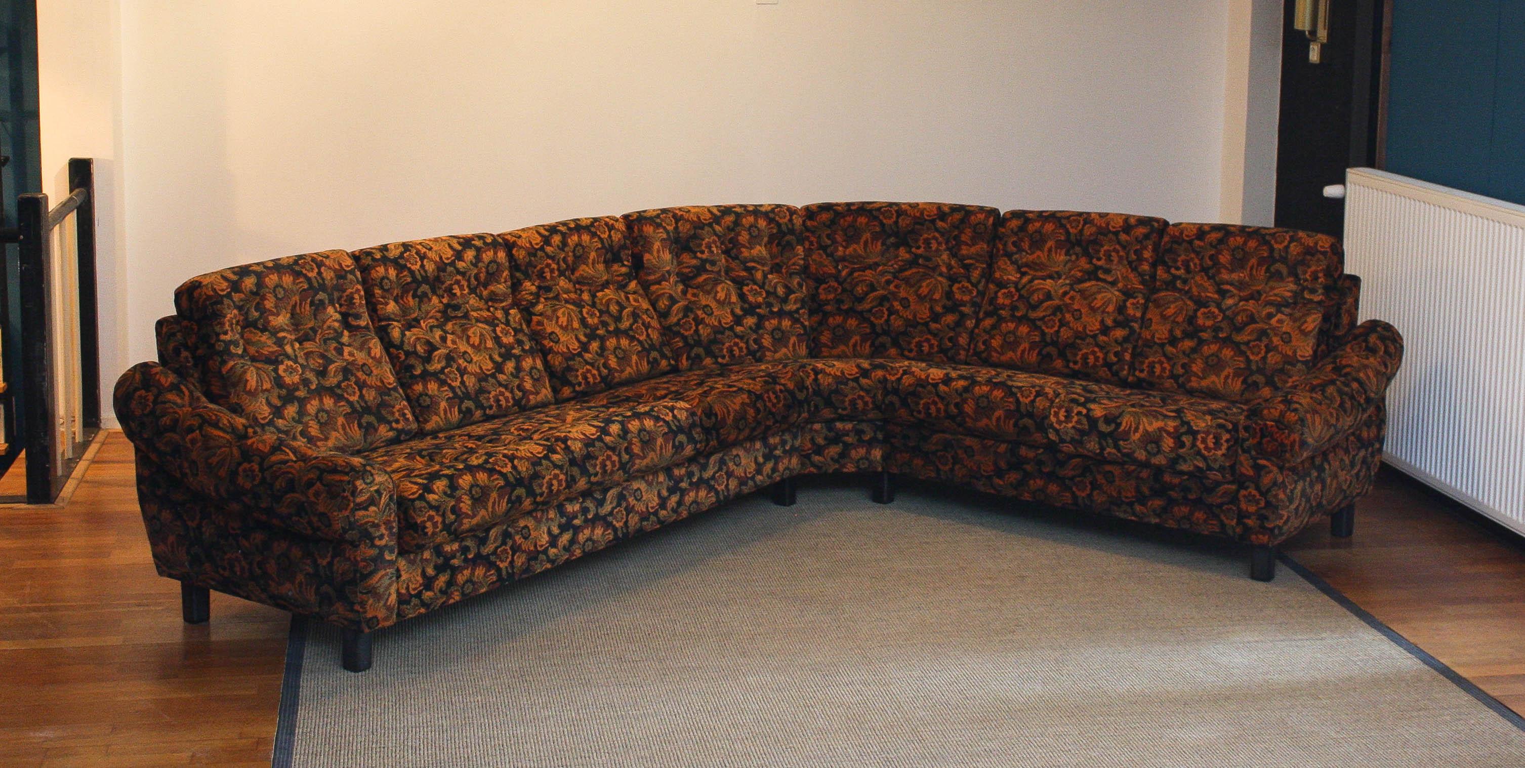 European 1960's Modulair Corner Sofa in Jacquard Fabric by Broderna Andersson Sweden