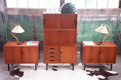 1960s Modular MCM Walnut Wall Unit with Drop Down Desk Bookshelves- 5 Pieces