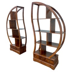 1960s Modular Walnut Sculptural Etagere Shelves Display Cabinet 