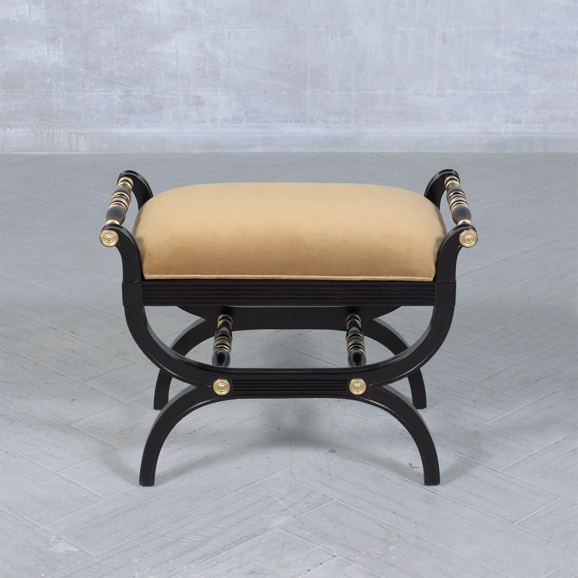 Carved 1960s Mohair Regency Style Bench