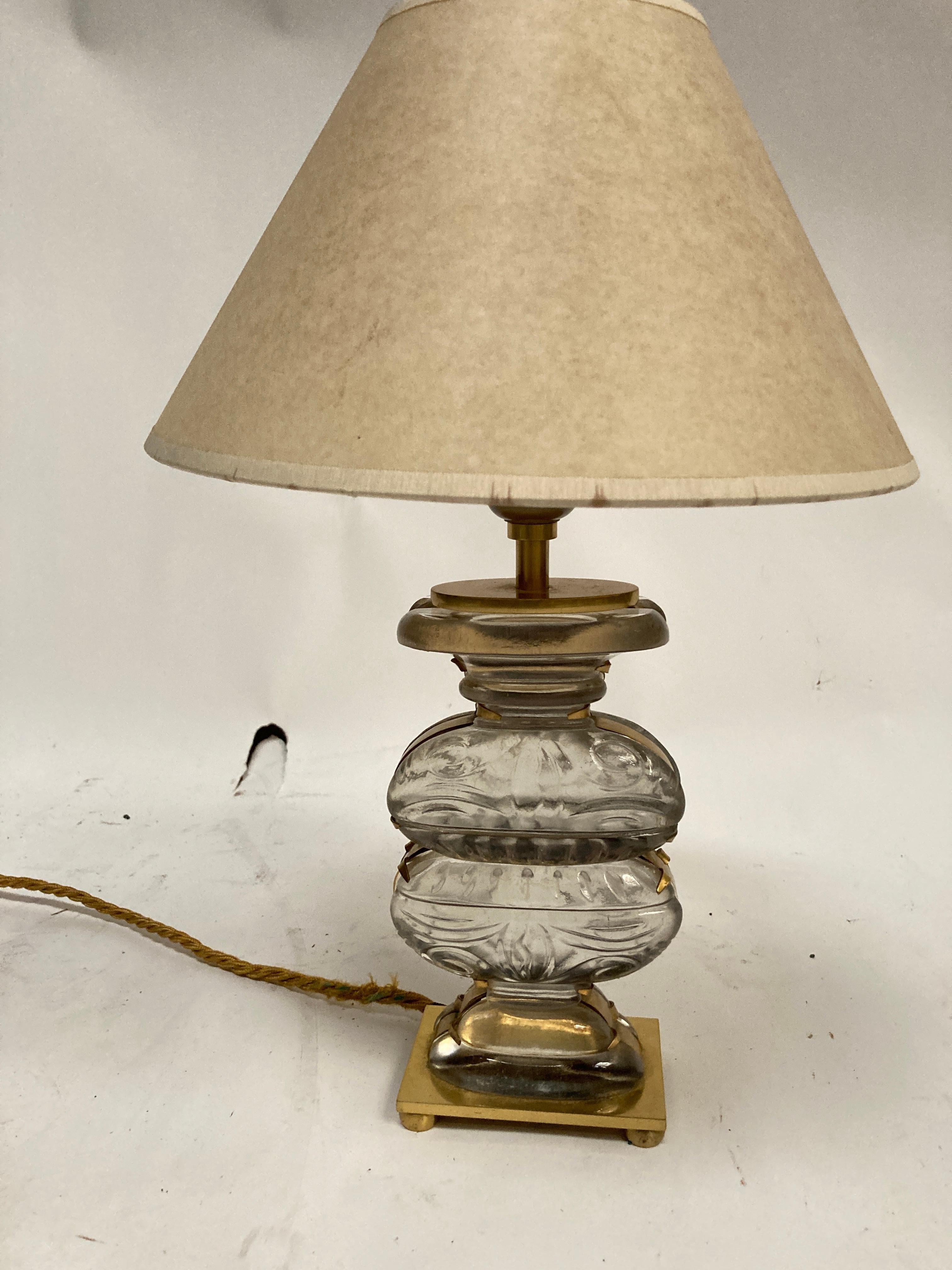 Very pretty table lamp 
Glass and brass
Circa 1960's
Dimensions given without shade
No shade included