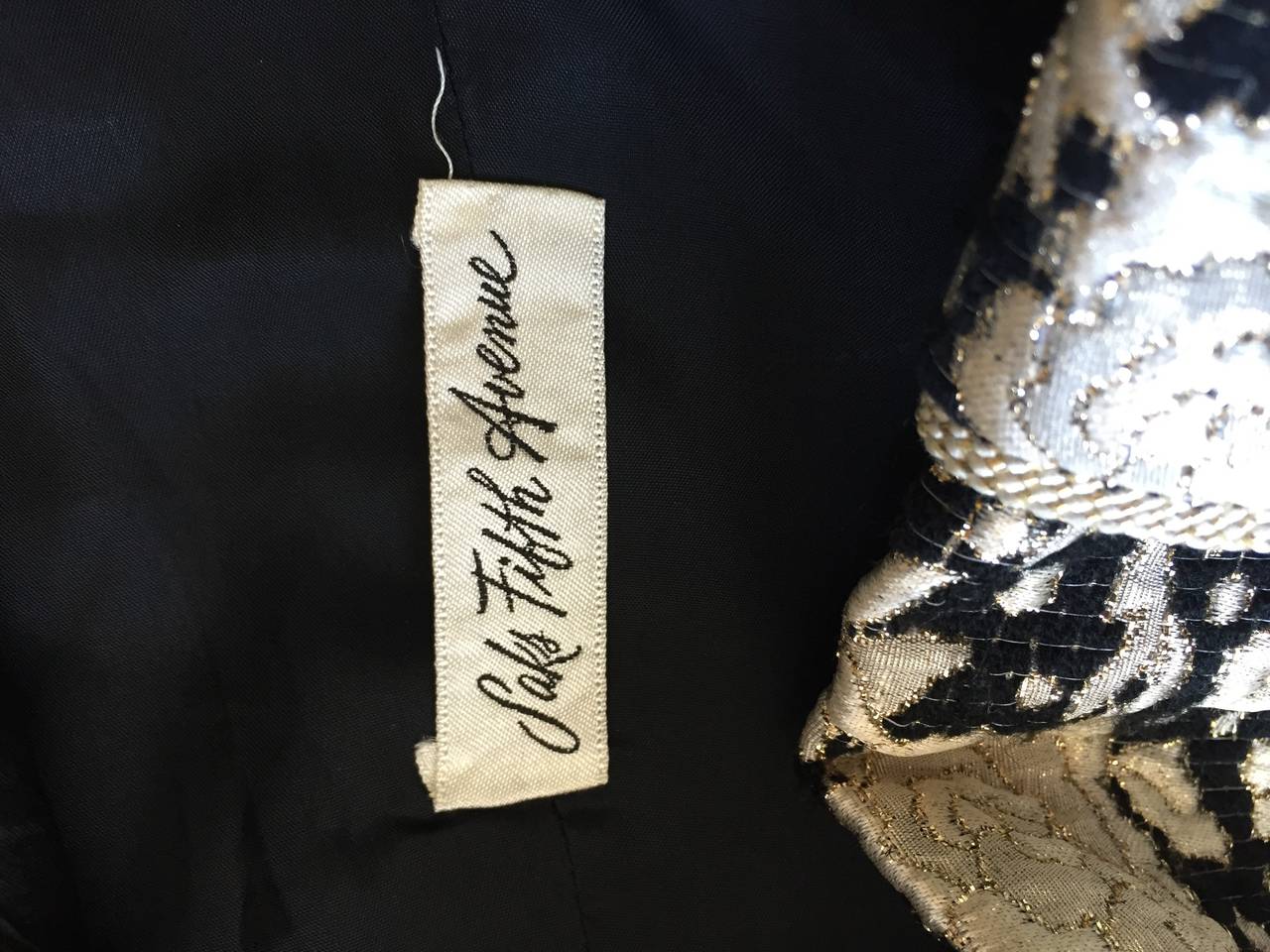 1960s Mollie Parnis Black + Gold Floral Silk Brocade Edwardian A - Line Dress 5