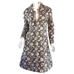 Retro 1960s Mollie Parnis Black + Gold Floral Silk Brocade Edwardian A - Line Dress