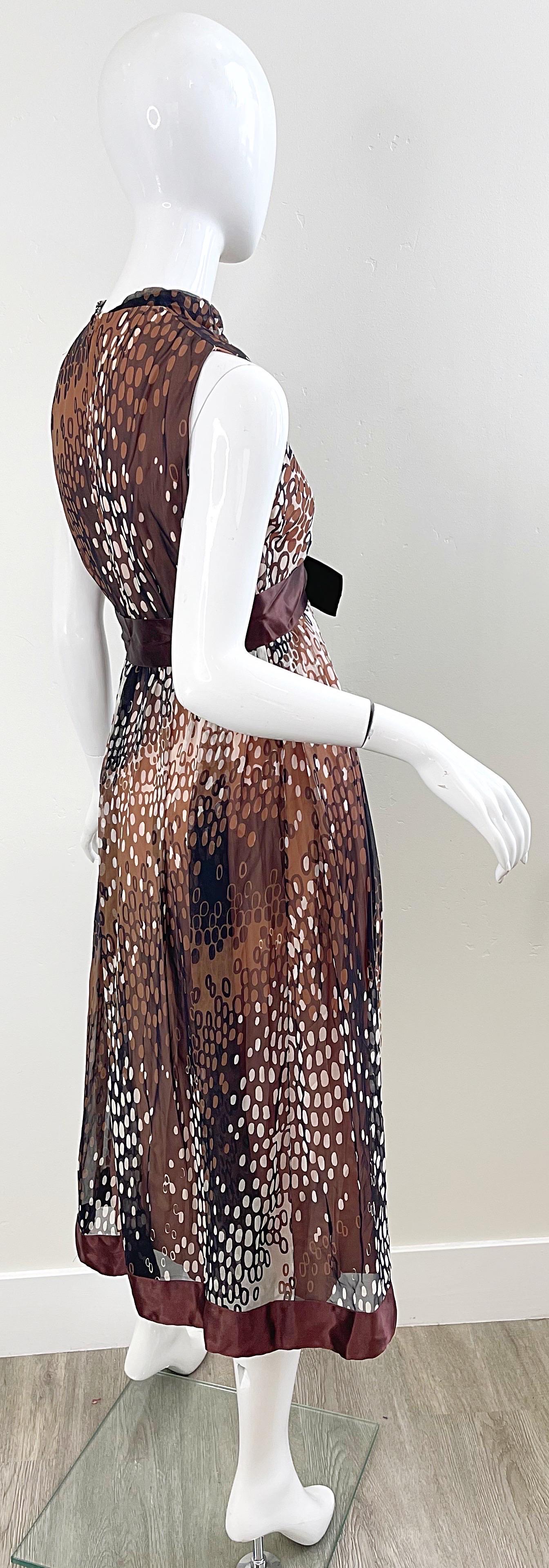 1960s Mollie Parnis Brown Tan Ivory Abstract Polka Dot Silk Chiffon 60s Dress 7