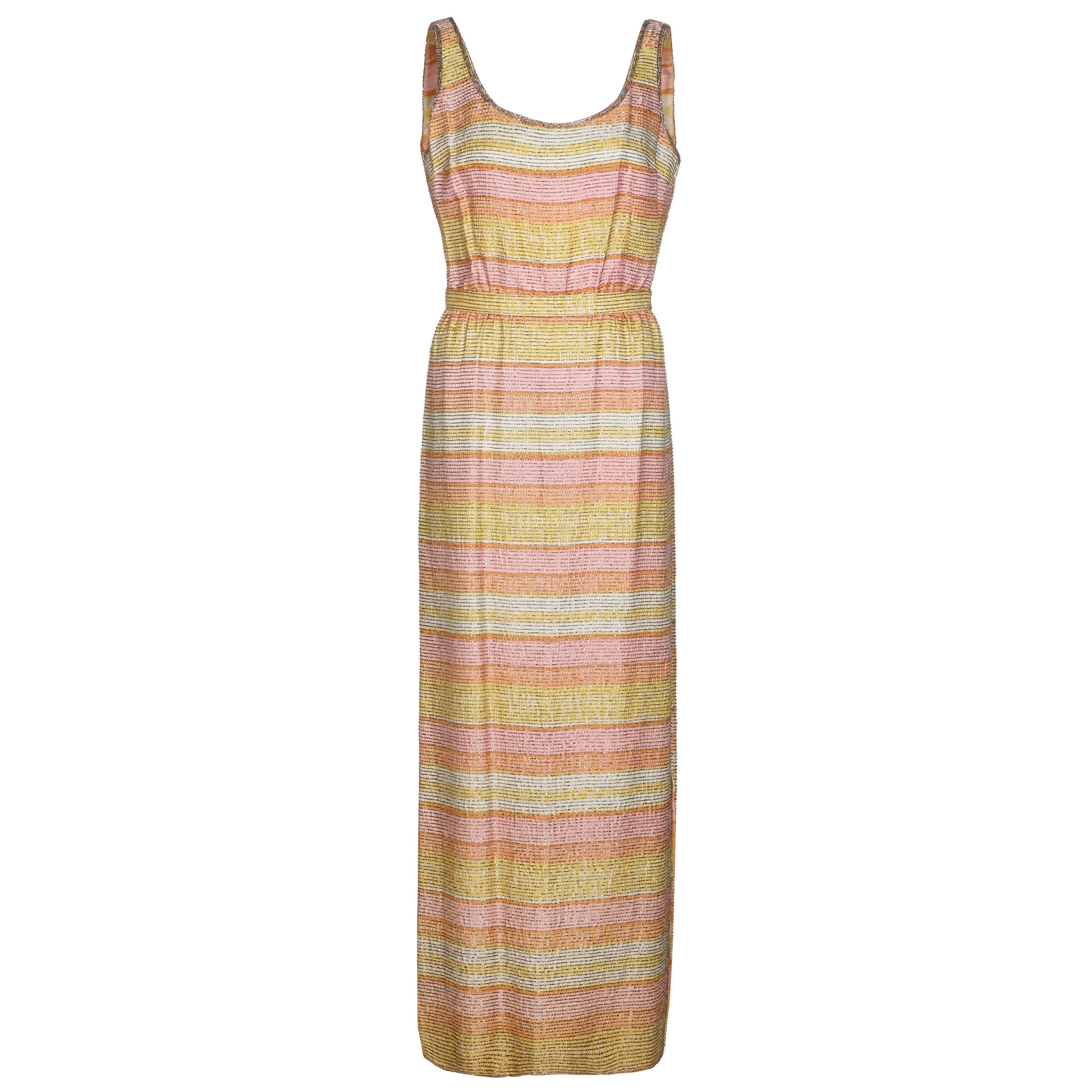 1960s Mollie Parnis Pastel Beaded Column Dress For Sale