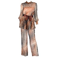 1960s Mollie Parnis Sheer Silk Chiffon Two Piece Blouse and Jumpsuit