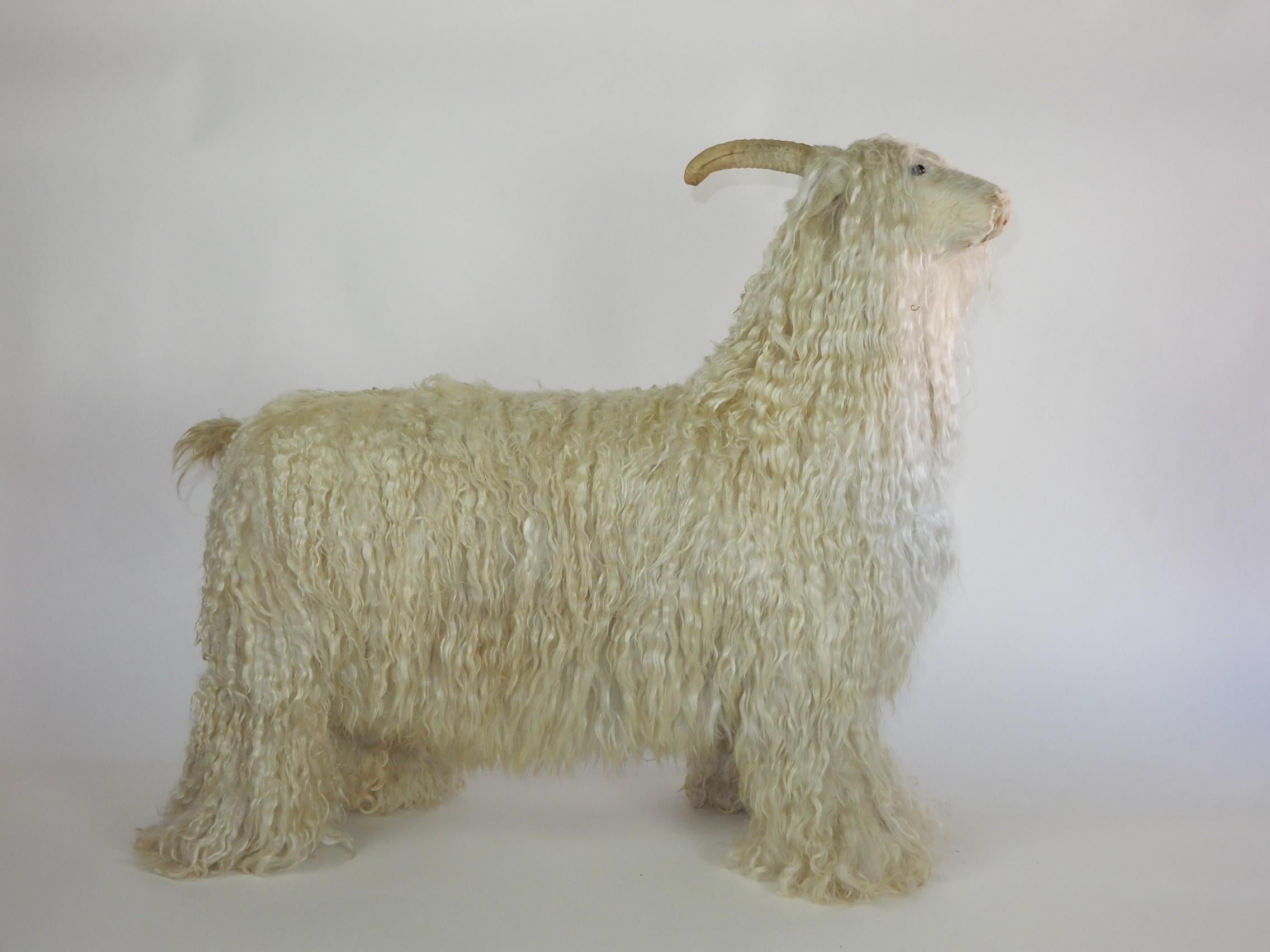 Fur 1960's Mongolian Sheep Pouf Ottoman Sculptures pair For Sale