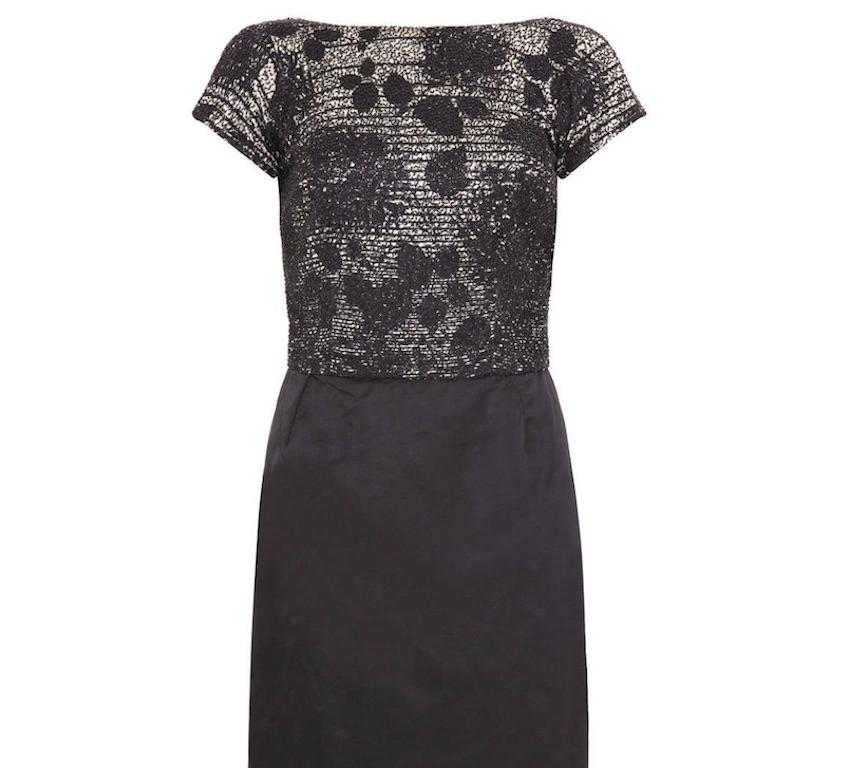Black 1960s Monochrome Beaded Bodice Dress For Sale