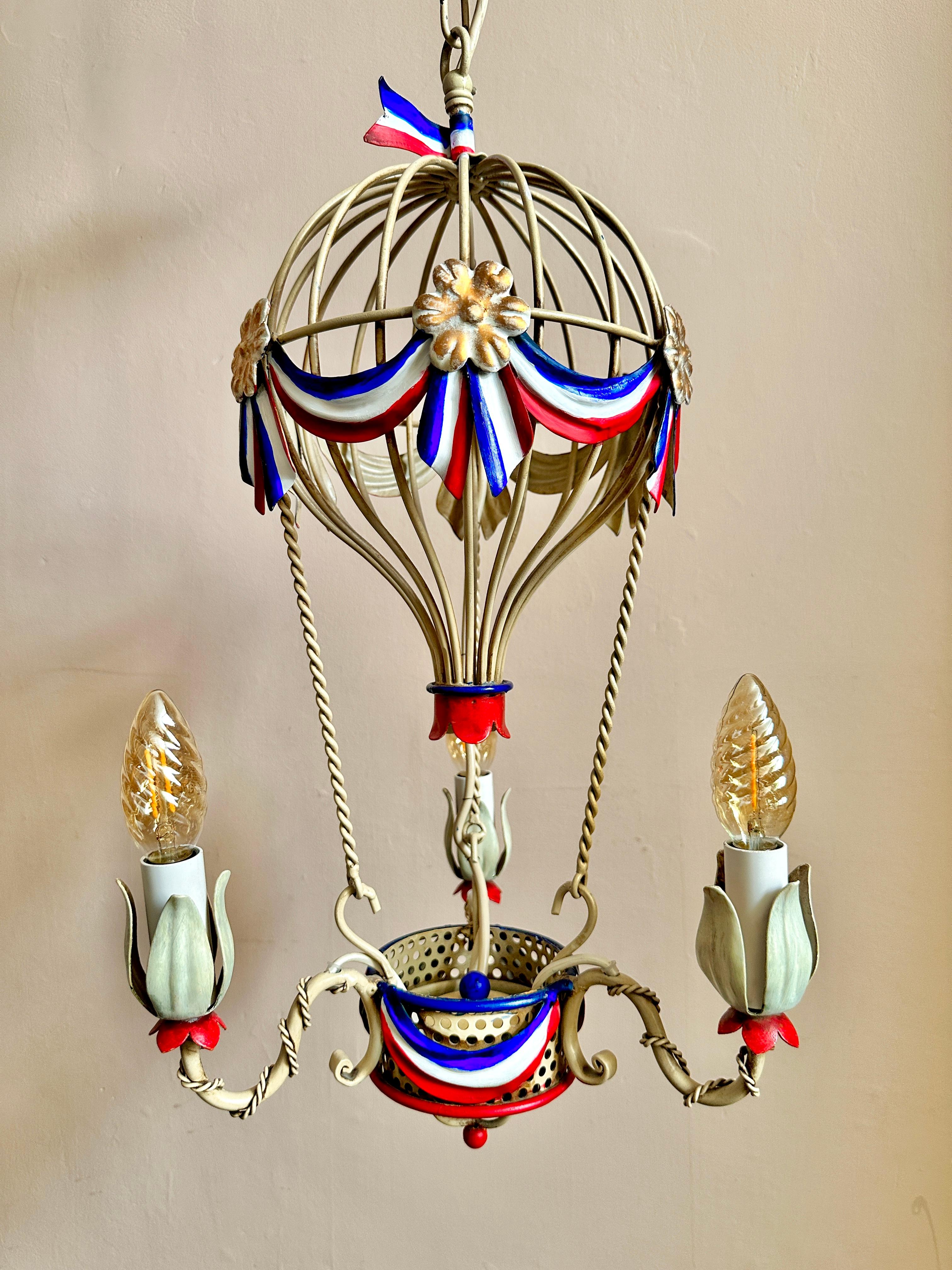 Directoire 1960s Montgolfier Tole Toleware Chandelier (Two Available) For Sale