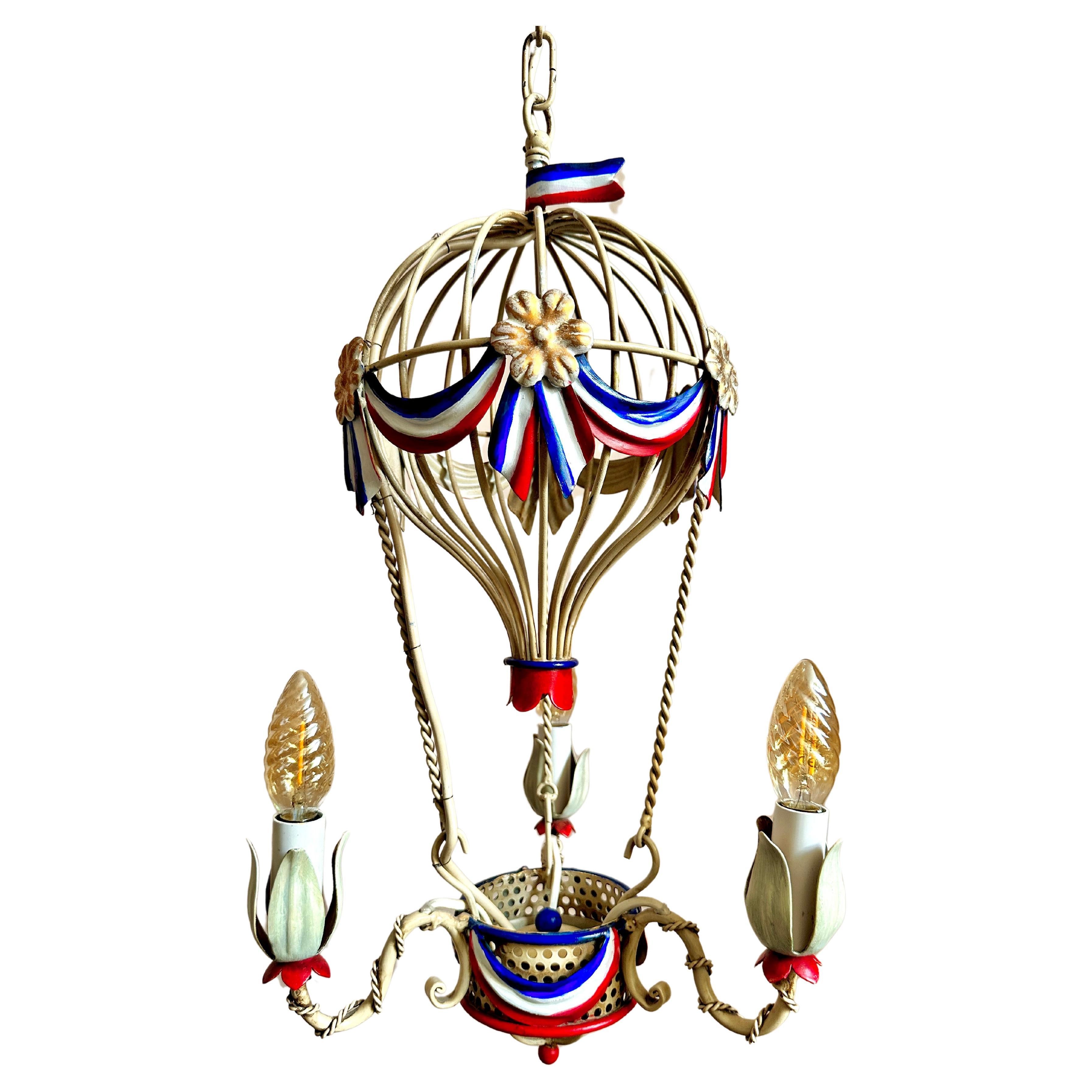 1960s Montgolfier Tole Toleware Chandelier (Two Available) For Sale