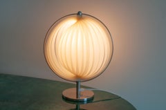 1960s “Moon” Table Lamp Attributed to Verner Panton — Chrome Frame & Ribbed Plas
