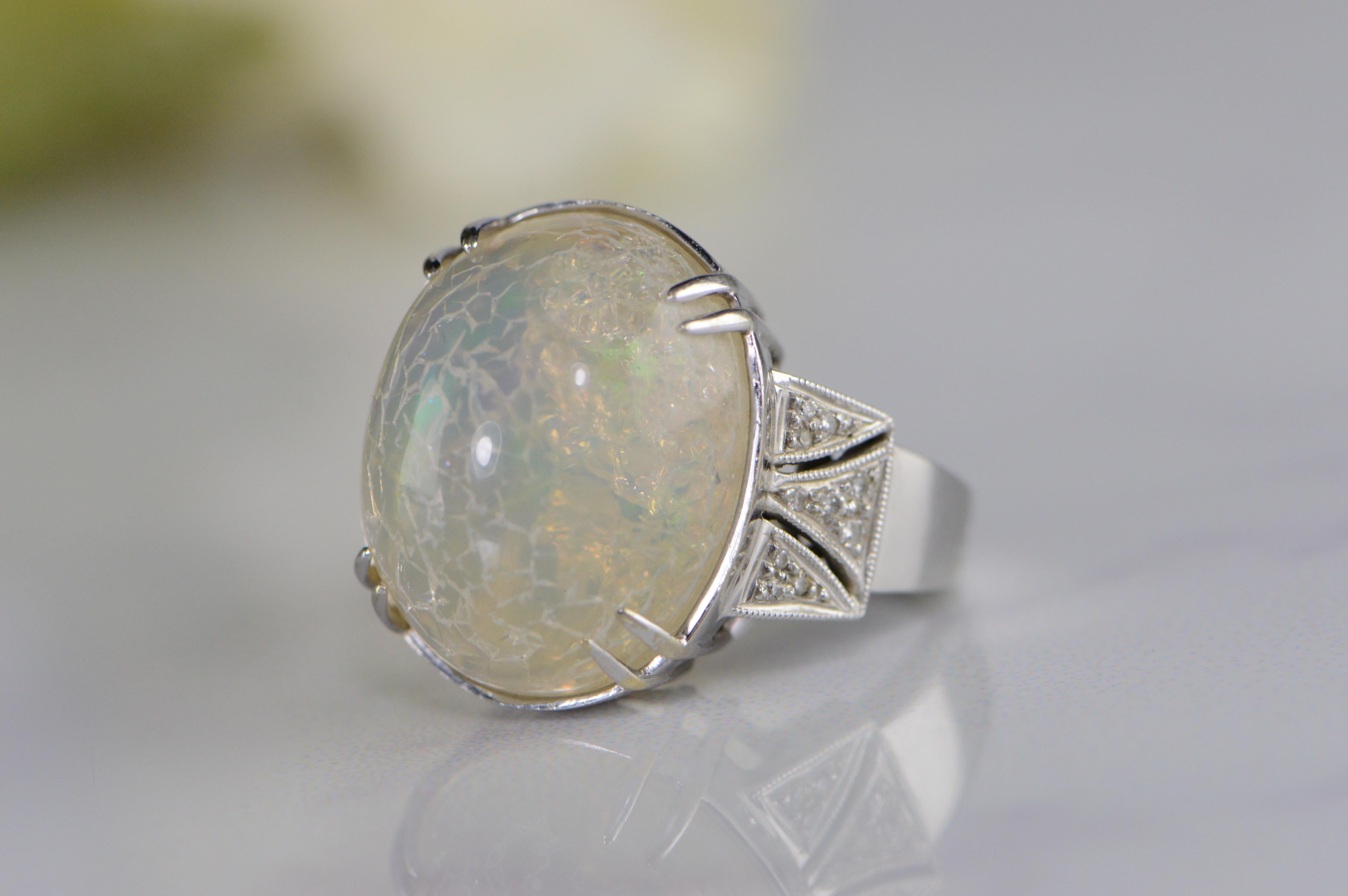 Retro 1960s Moonstone Diamond White Gold Ring