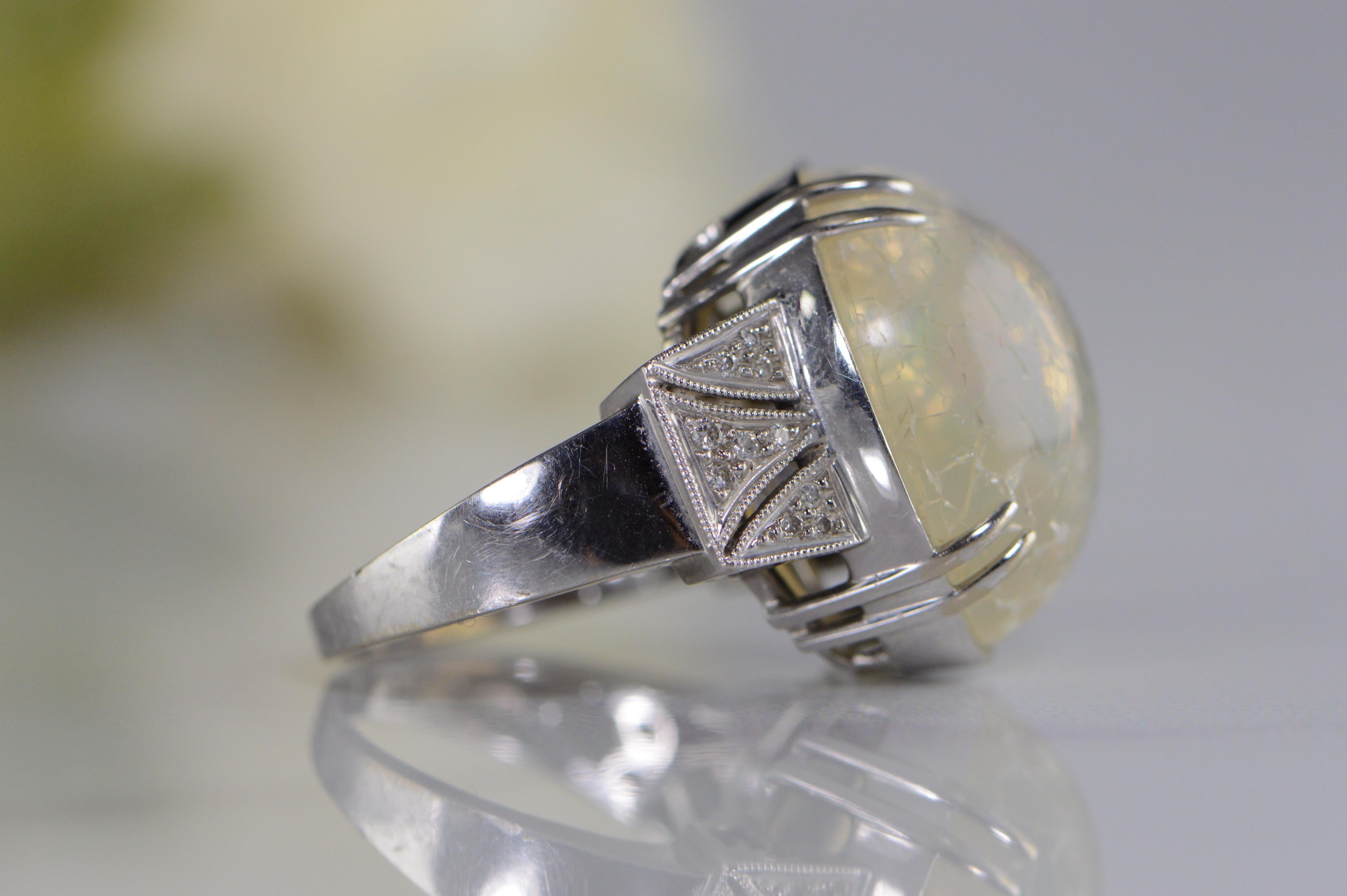 Women's 1960s Moonstone Diamond White Gold Ring