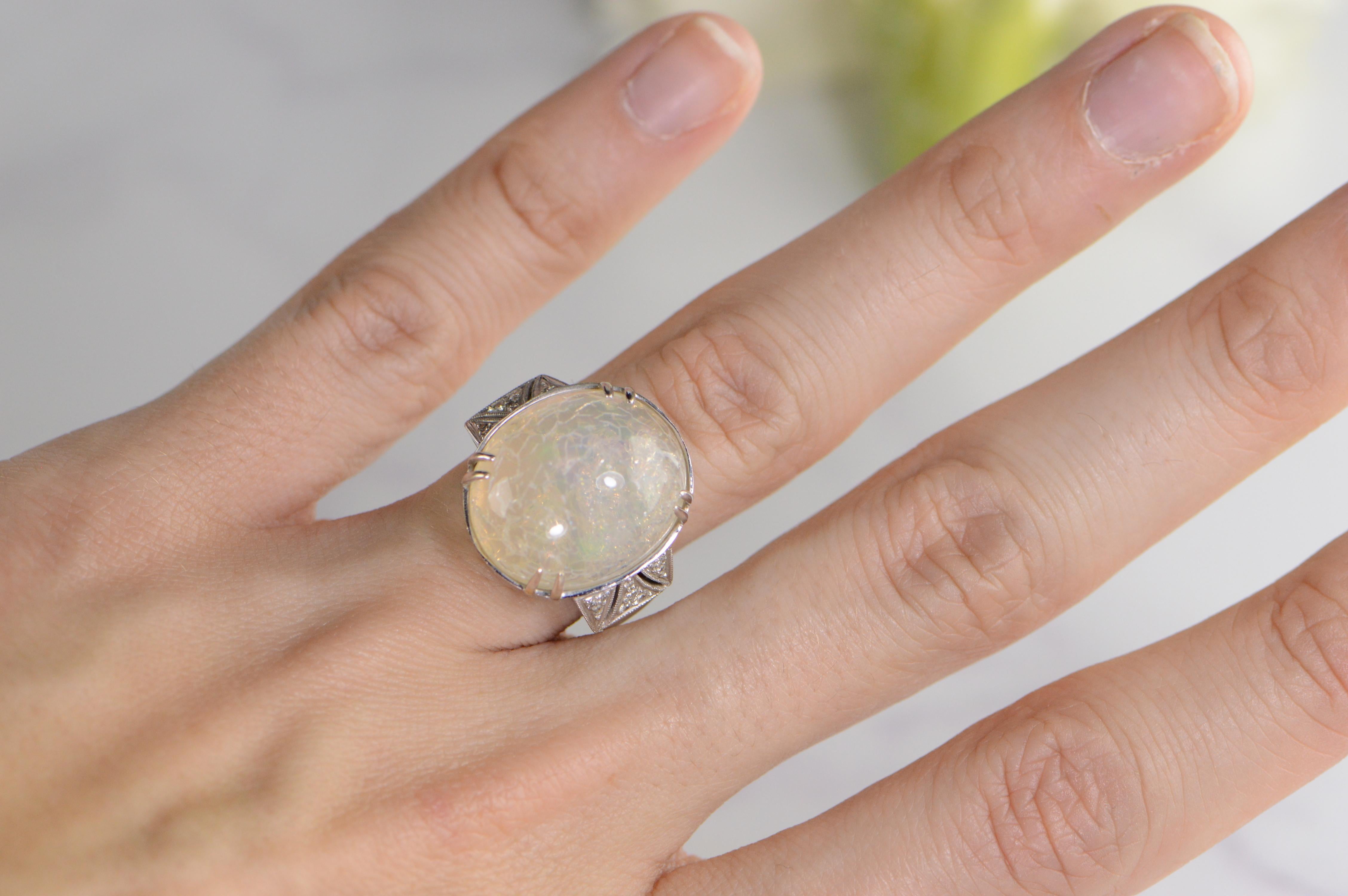 1960s Moonstone Diamond White Gold Ring 3