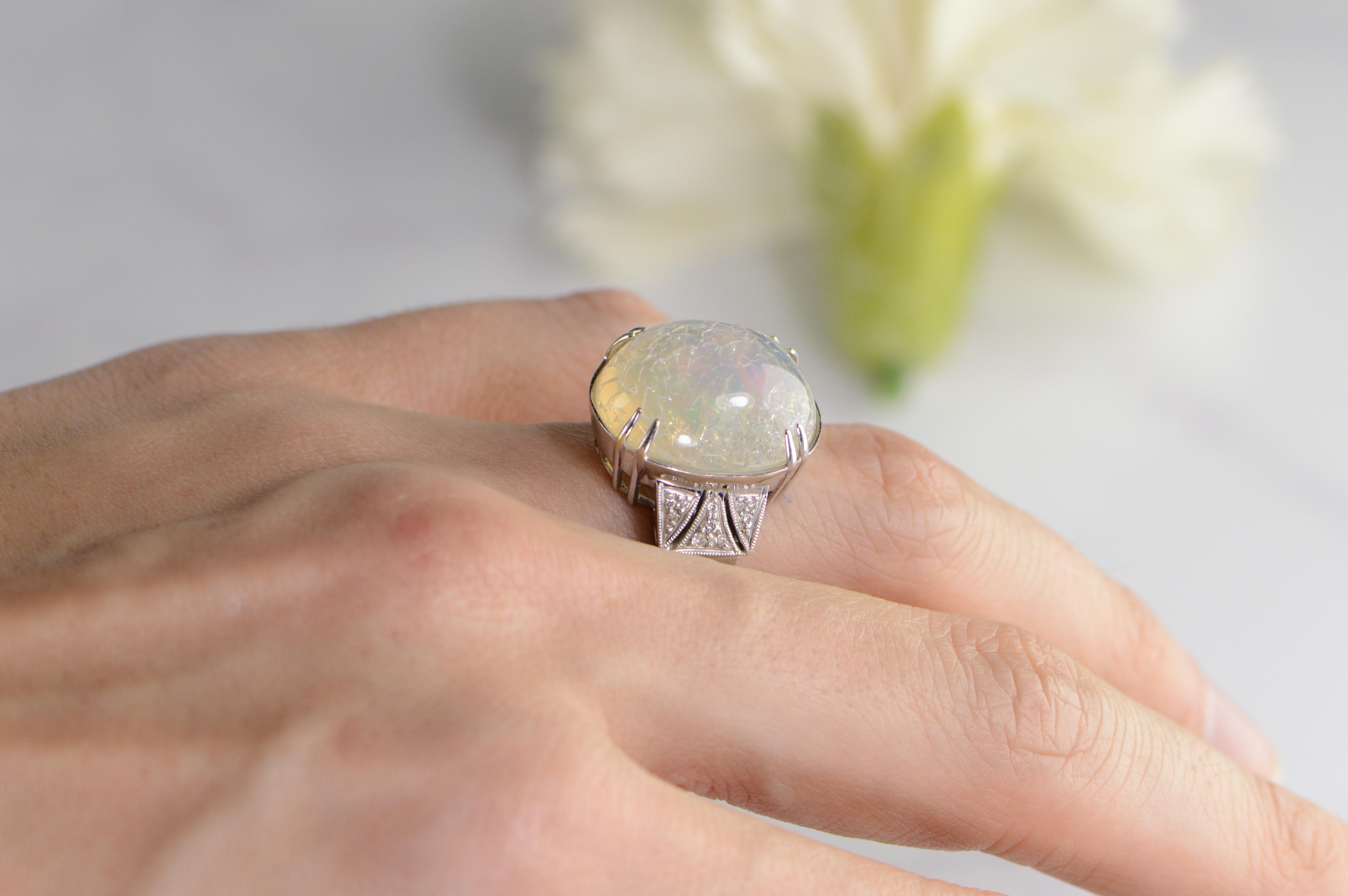 1960s Moonstone Diamond White Gold Ring 4