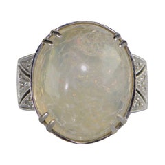 1960s Moonstone Diamond White Gold Ring