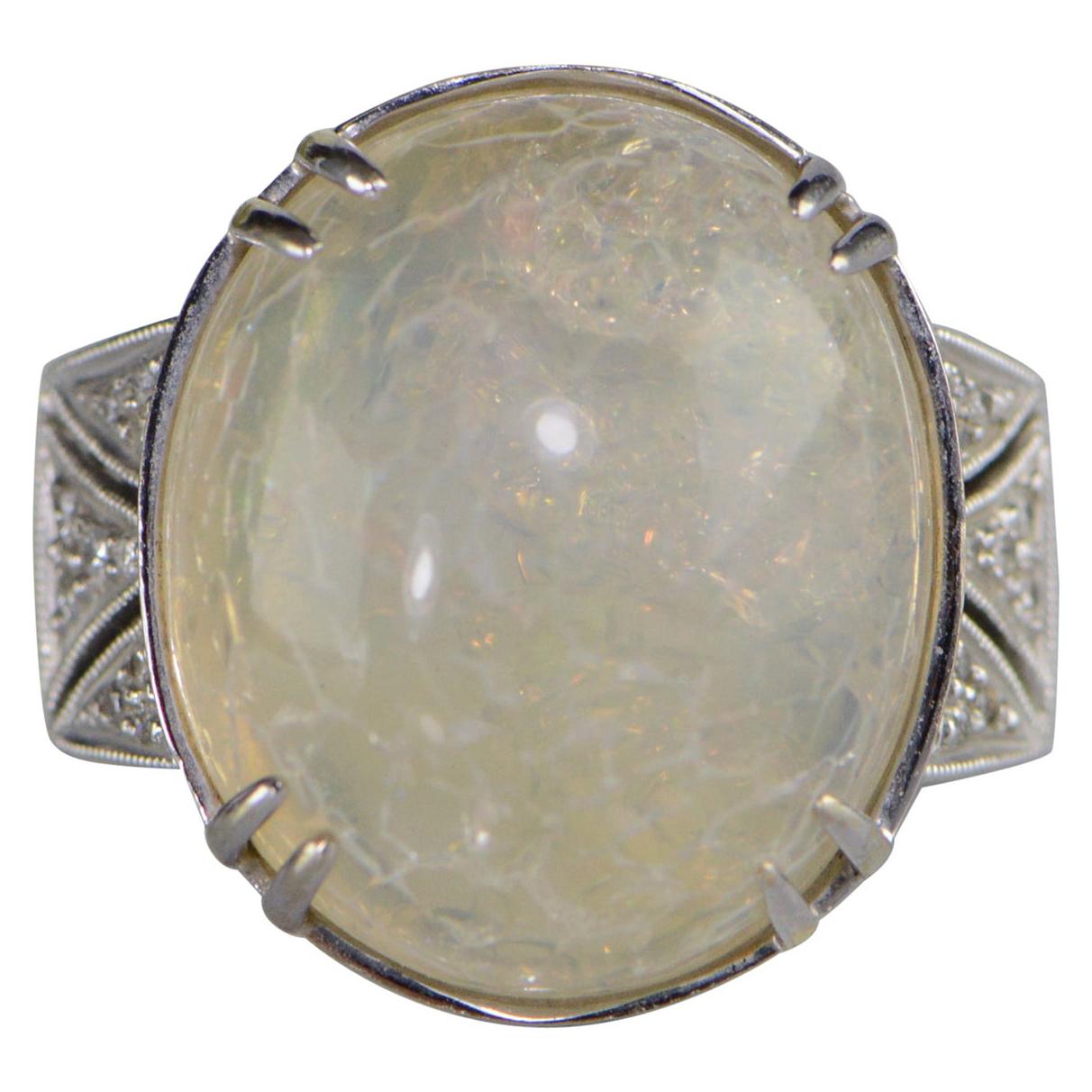 1960s Moonstone Diamond White Gold Ring