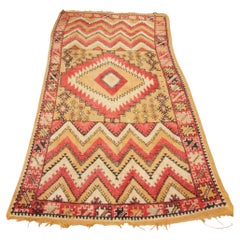 1960s Moroccan Berber Rug by Weaver Tribes, Hand-Knotted, Orange Ivory