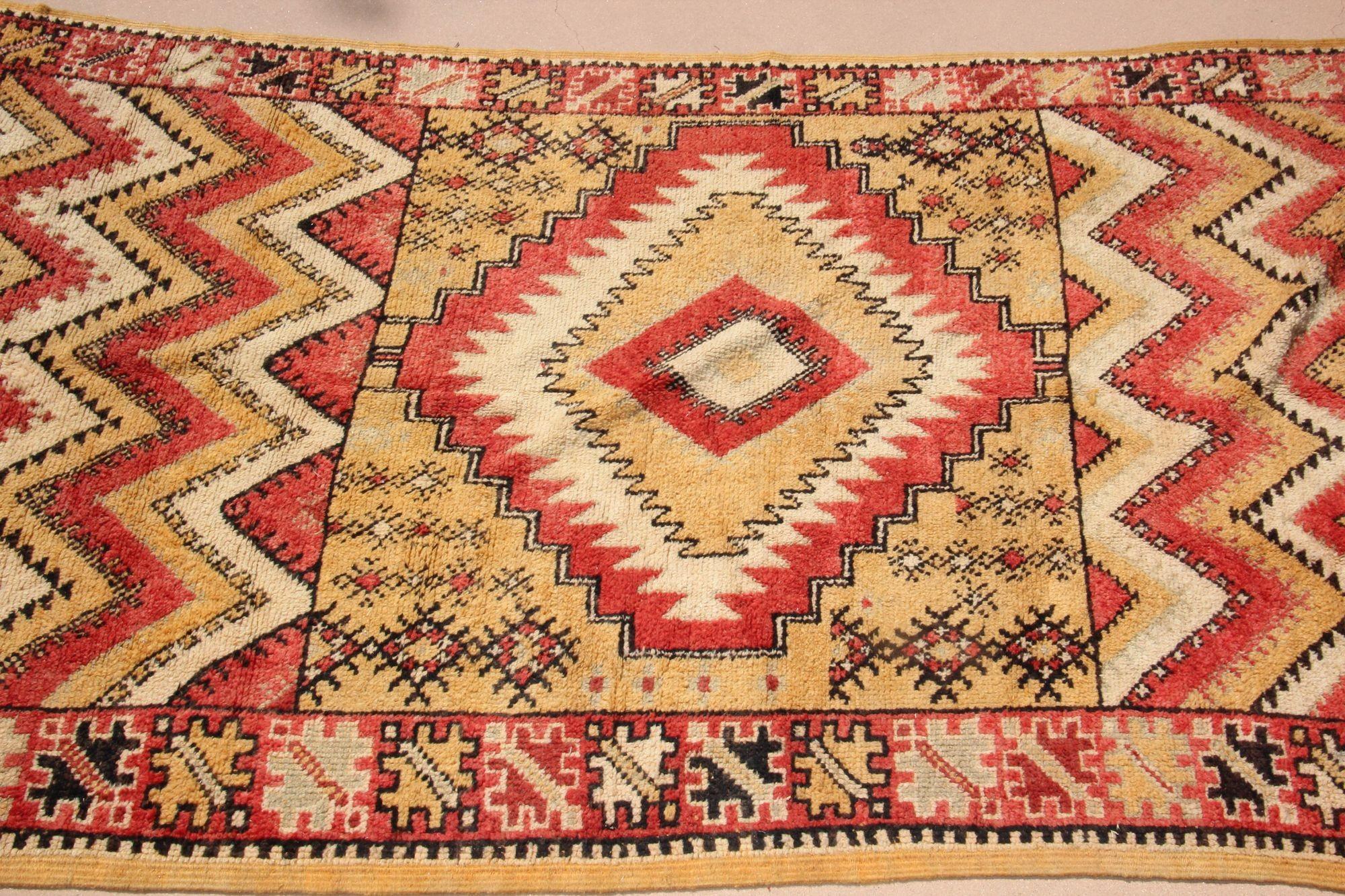 Tribal 1960s Moroccan authentic Berber Rug Orange Yellow and Ivory 10 ft x 5ft. For Sale