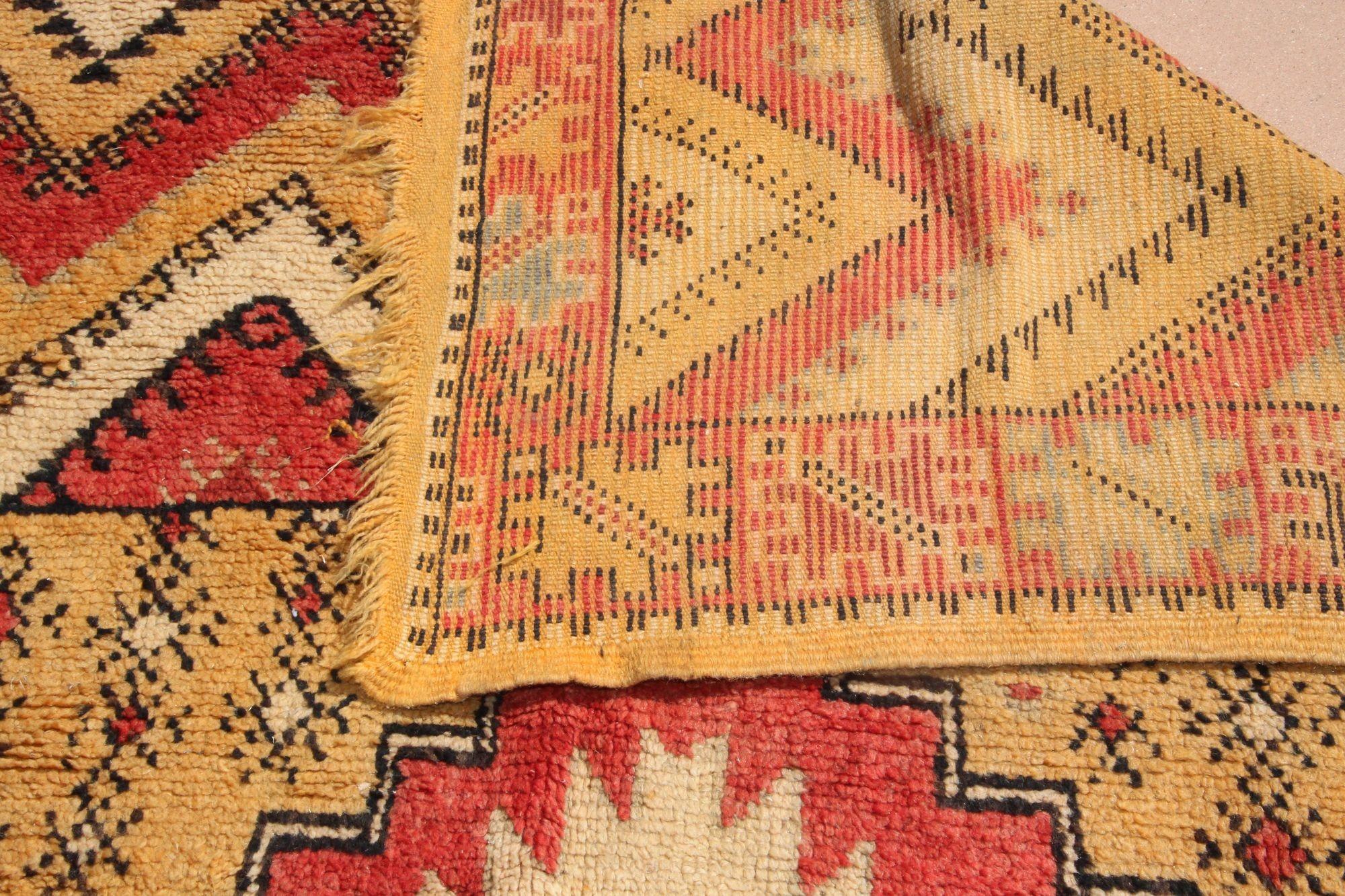 20th Century 1960s Moroccan authentic Berber Rug Orange Yellow and Ivory 10 ft x 5ft. For Sale
