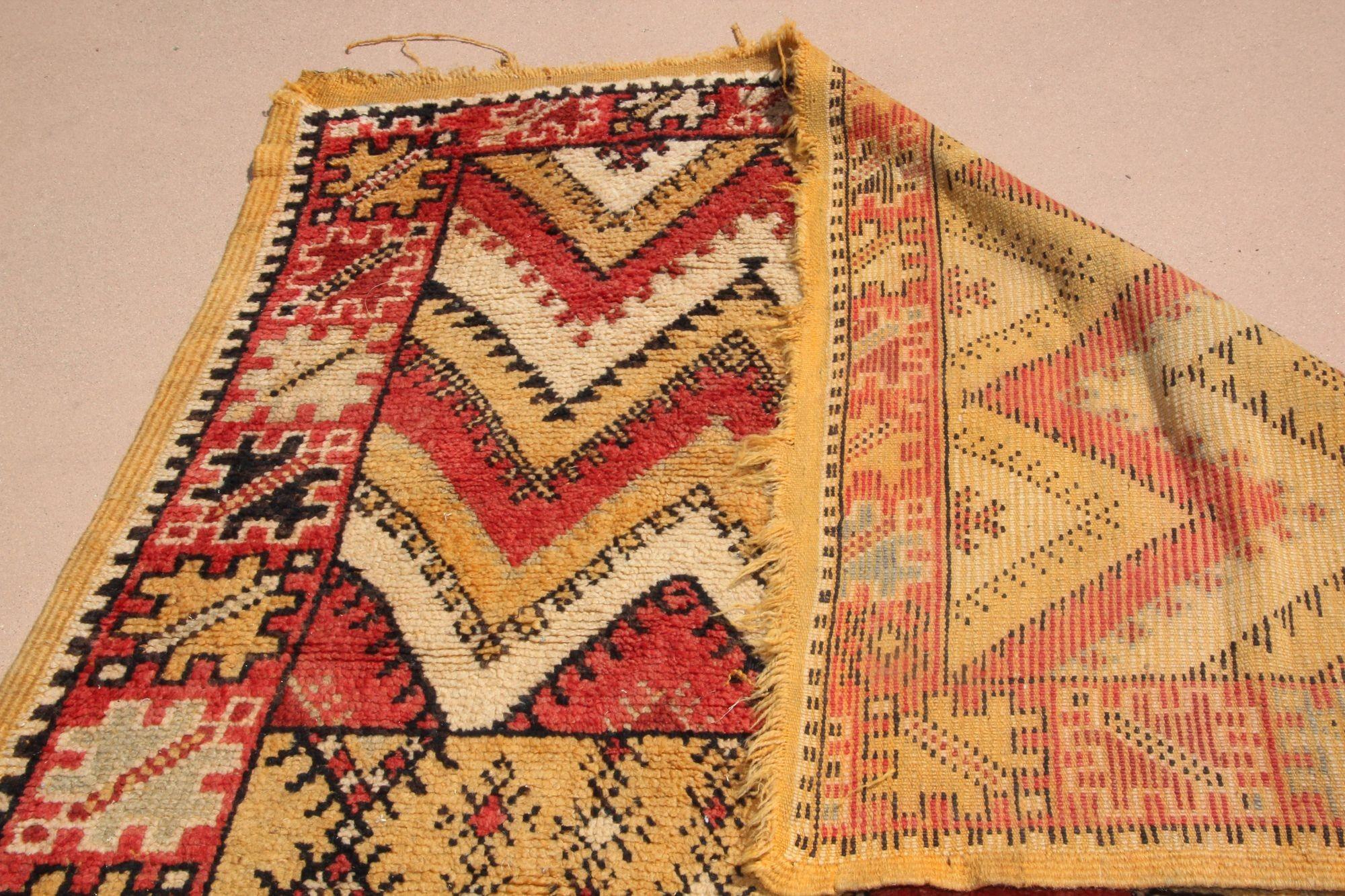 Wool 1960s Moroccan authentic Berber Rug Orange Yellow and Ivory 10 ft x 5ft. For Sale