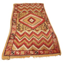 Vintage 1960s Moroccan authentic Berber Rug Orange Yellow and Ivory 10 ft x 5ft.
