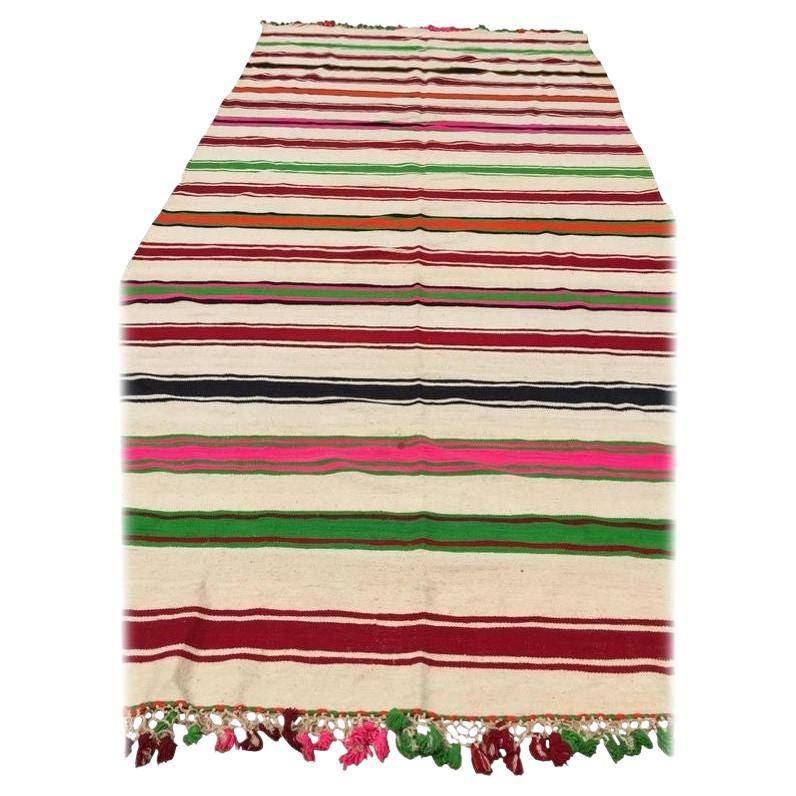 1960s Moroccan Authentic Vintage Flat-Weave Rug For Sale