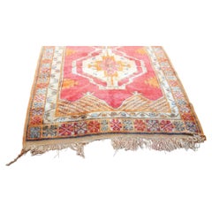 1960s Moroccan Berber Rug Burnt Orange Blue Cream and Pink