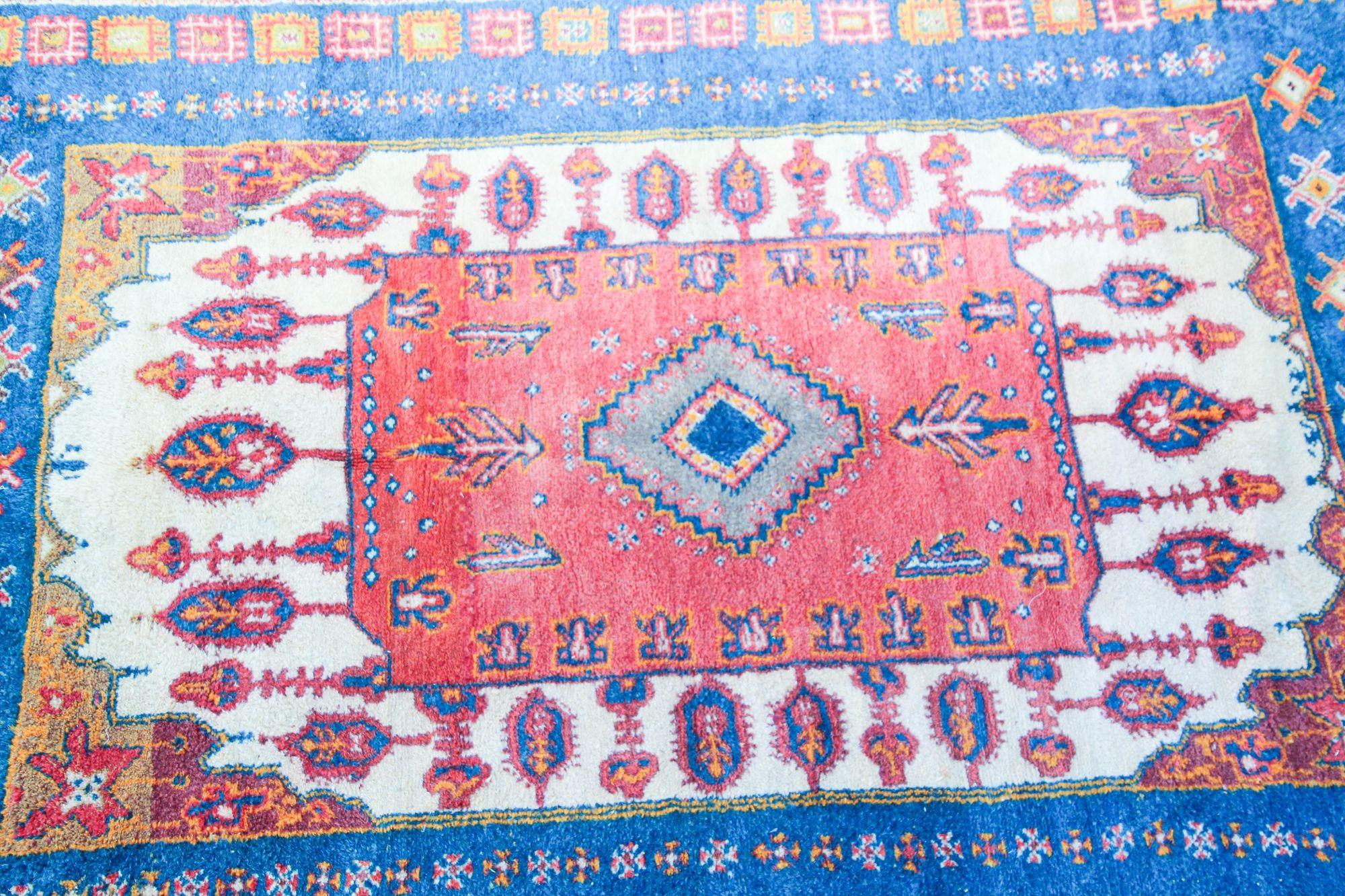 1960s Moroccan Berber Rug in Royal Blue, Pink and Orange Colors For Sale 9