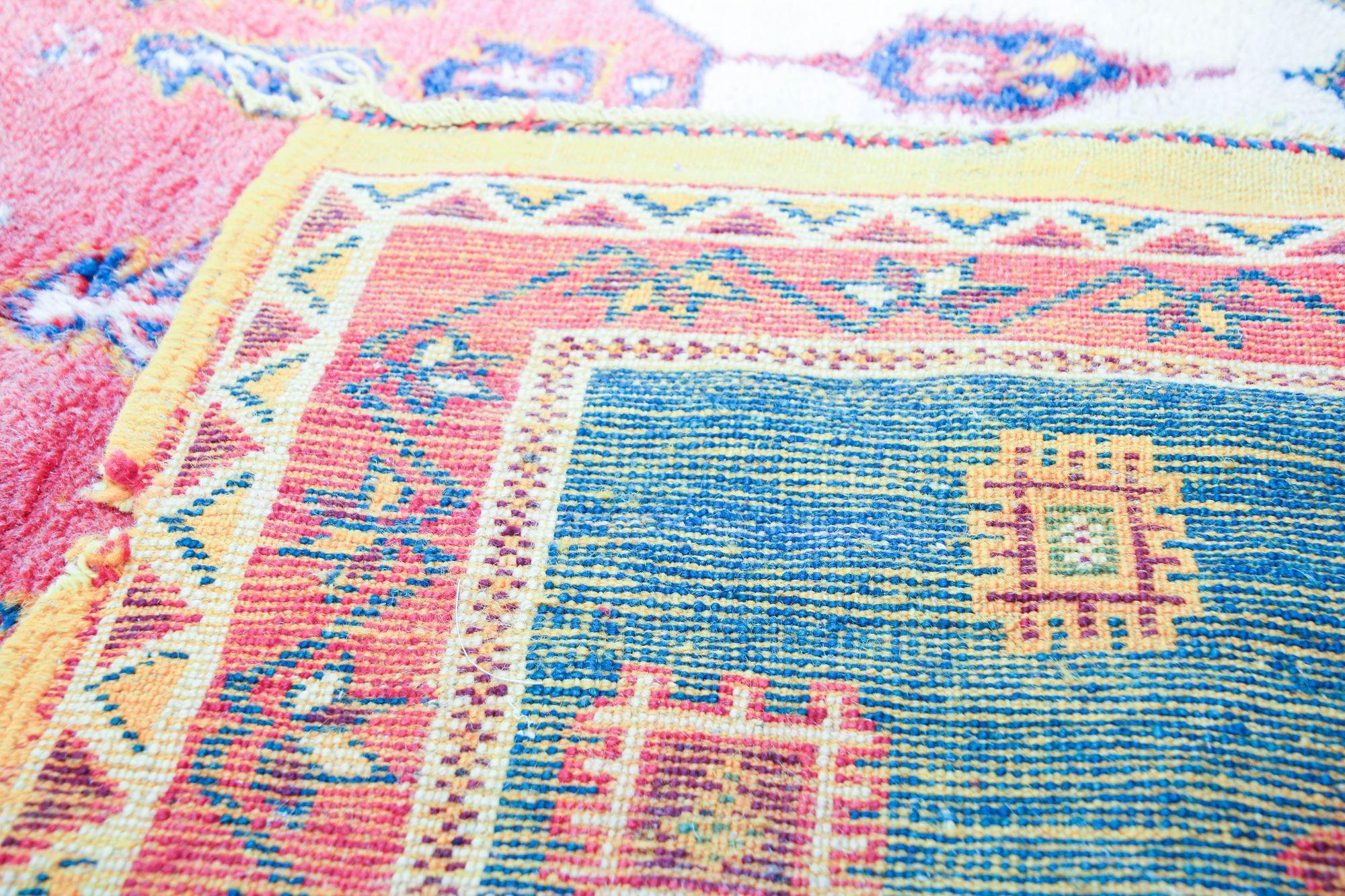 1960s Moroccan Berber Rug in Royal Blue, Pink and Orange Colors For Sale 12