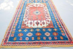 1960s Moroccan Berber Rug in Royal Blue, Pink and Orange Colors