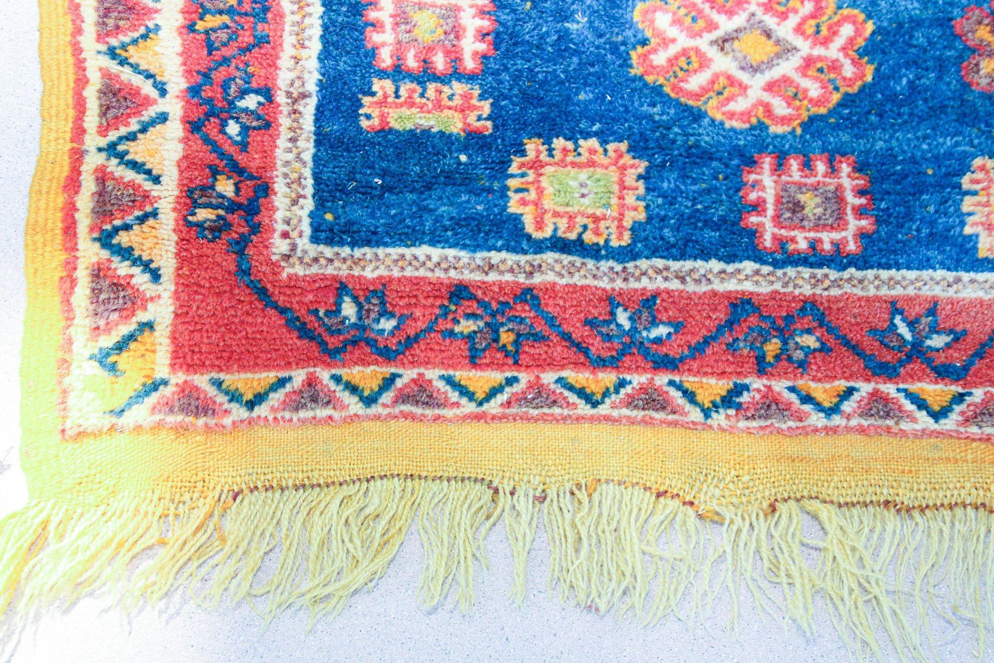 20th Century 1960s Moroccan Berber Rug in Royal Blue, Pink and Orange Colors For Sale