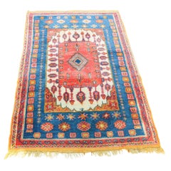 1960s Moroccan Berber Rug in Royal Blue, Pink and Orange Colors