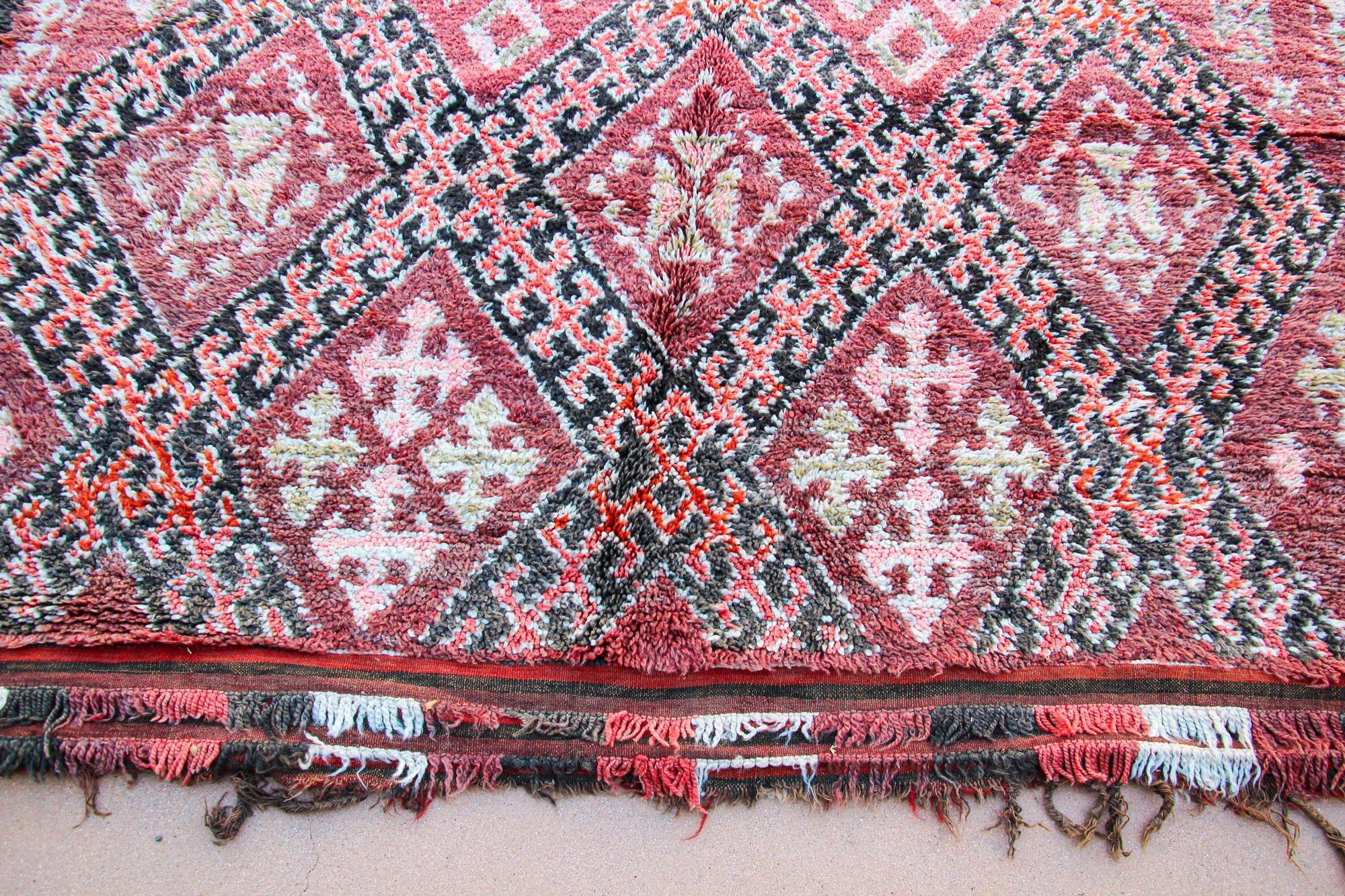 Folk Art 1960s Moroccan Berber Rug Pink Vintage Rehmana Marrakech Carpet For Sale