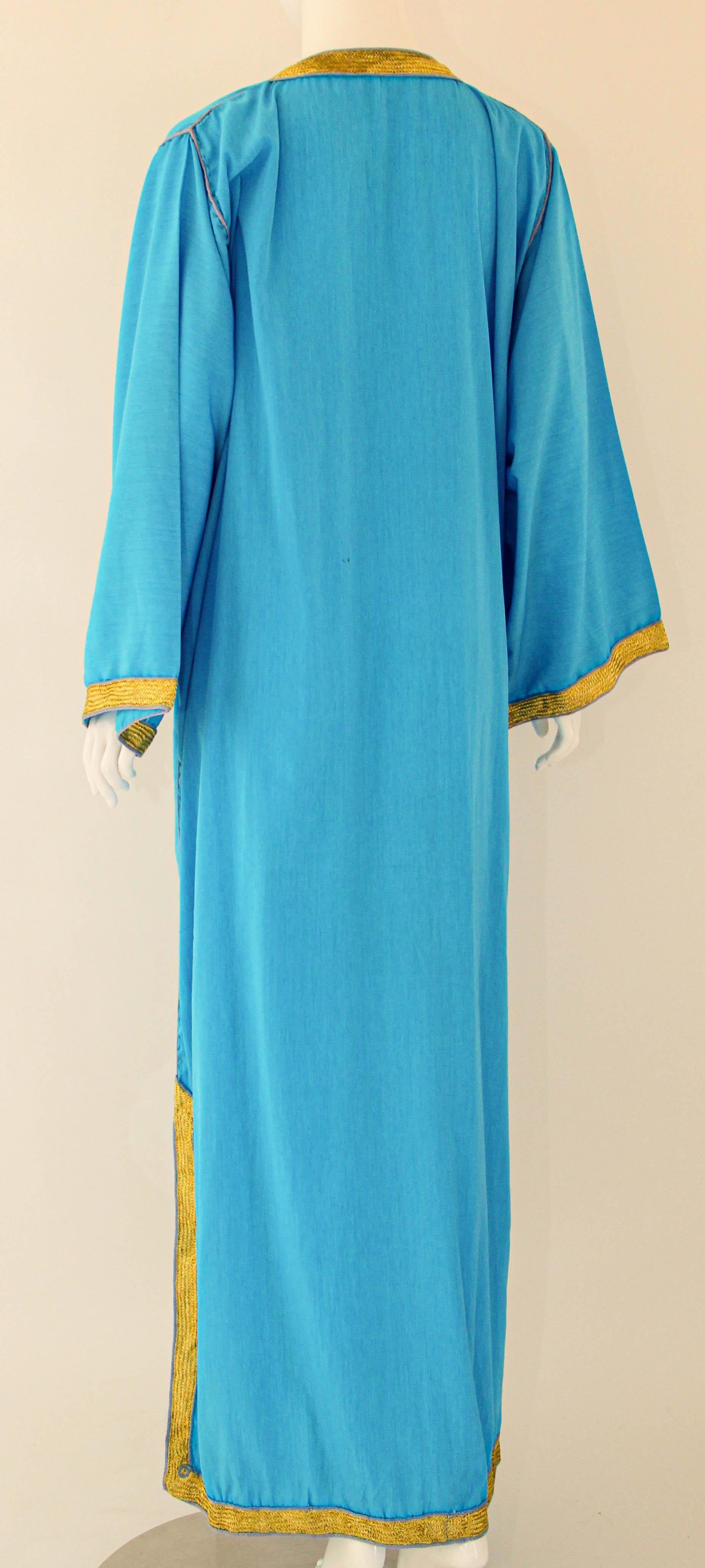 1960s Moroccan Caftan Floral Silk Vintage Turquoise and Gold Kaftan Set For Sale 11