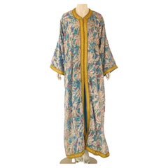 1960s Moroccan Turquoise Silk Caftan Set with Gold Floral Overlay