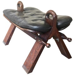 Vintage 1960s Moroccan Camel Saddle Stool with Marquetry