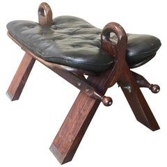 tabouret de selle chameau marocain des années 1960 avec marqueterie