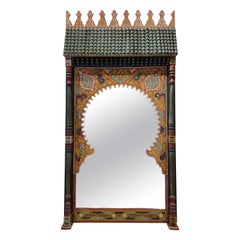 1960s Moroccan Hand Carved Wooden Mirror