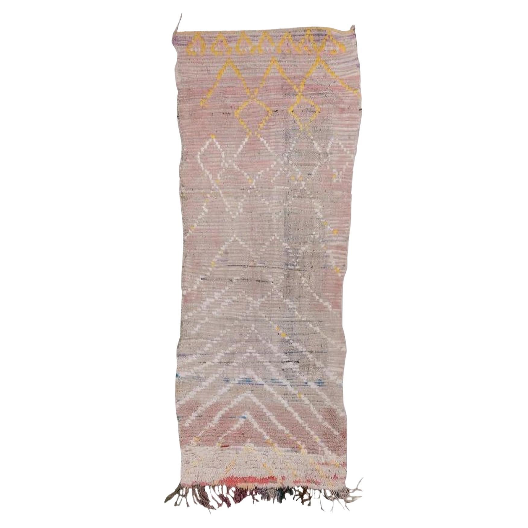 1960's Moroccan with a Pink Field and Ivory, Yellow, and Baby Blue Tones For Sale