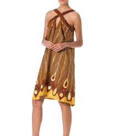 MORPHEW COLLECTION Cotton Batik Peacock Feather Printed Swing Dress